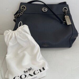 COACH Navy Blue Leather Satchel with Silver Chain Hardware: New with Dust Bag!